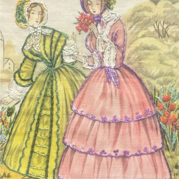 Vintage needlepoint Godey’s Fashions 1849 set of framed pictures - Picture 9 of 13